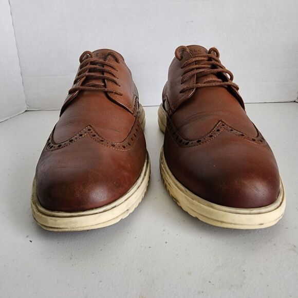 COLE HAAN Grand Wingtip Oxford Shoes Mens 10 British Tan Brown C36939 - Picture 3 of 14